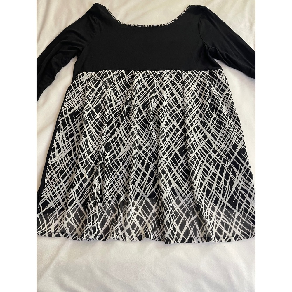 Wados Womens Black Mixed Media Geometric Print Tunic Top 3/4 Sleeve Small - Picture 9 of 9